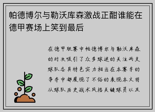 帕德博尔与勒沃库森激战正酣谁能在德甲赛场上笑到最后